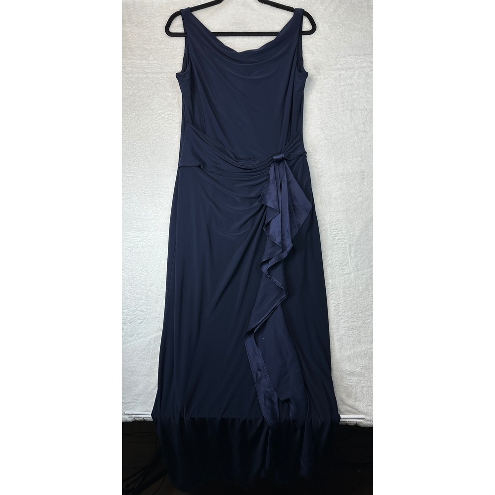 Lauren Ralph Lauren Evening Dress Womens 12 Navy Blue Cowl Neck Ruffle Gown